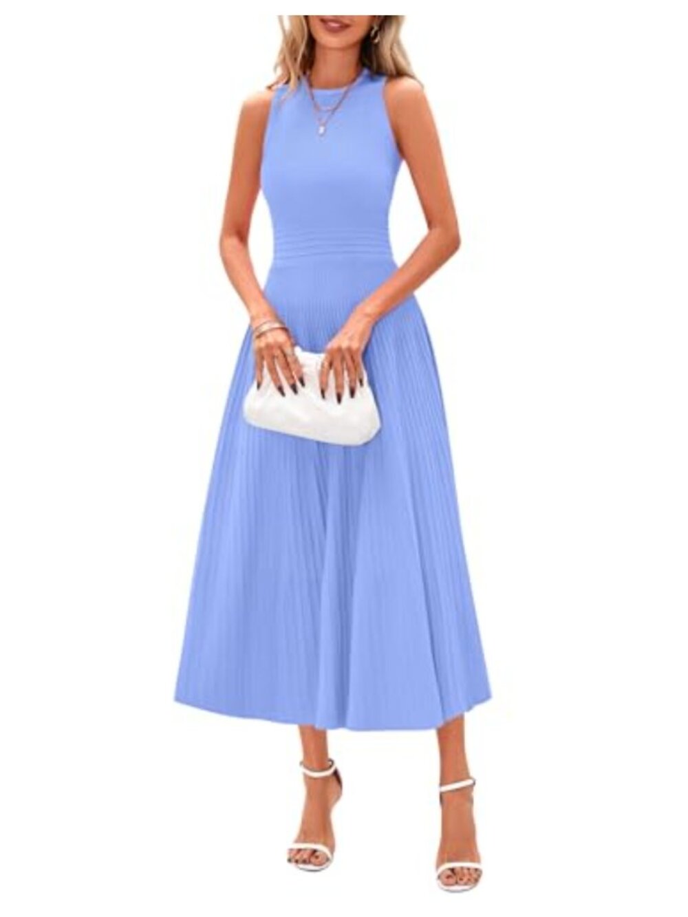 Sleeveless Pleated Midi Dress A-Line High Waist Business Casual
